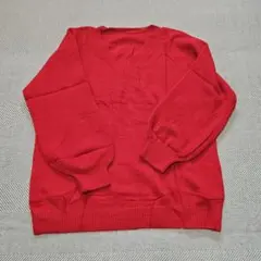 Vネック ニット セーター レッド 赤 大人可愛い シンプル