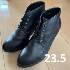 美品 ユニクロ レザー ブラック レースアップブーツ ショート 23.5