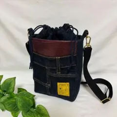 ショルダーバッグ　デニムリメイク　斜め掛け　デニム×レザー　内ポケット　メンズ