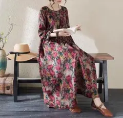 レトロ　ナチュラル　総柄　花柄　カジュアル　体型カバー　クラシカル　森ガール