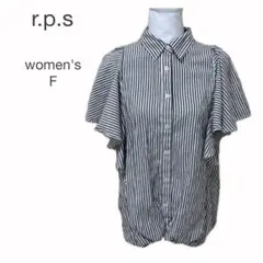 r.p.s シャツ ブラウス 半袖 ストライプ グレー系 F オフィスカジュアル