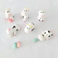 可愛い 牛 ミニチュア フィギュア 6体セット ミルクボトル4個 うし 飾り物