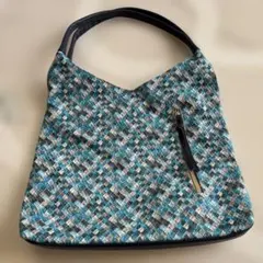 レディース　トートバッグ　ブルー　青　白　チェック