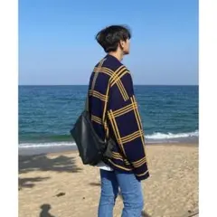 ASCLO イエローネイビーチェックニット