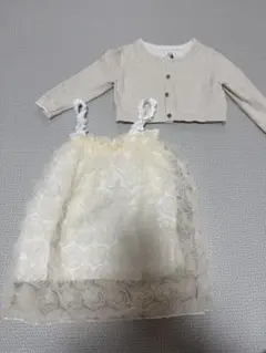 チュールワンピース ベビードレス カーディガン 結婚式 誕生日フォト 80 90
