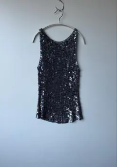 90s スパンコール ニットタンクトップ ブルーグレー itimiのサムネイル