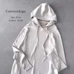 Curensology クリーミーコットン ニットフーディワンピース ロング丈