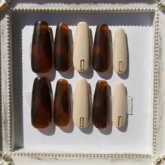 ネイルチップ　べっ甲ネイル「1,5,4,5,9」」現品販売　ロングバレリーナ