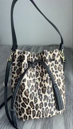 BEAMSヒョウ柄巾着 ヒョウ柄ショルダーバッグのサムネイル