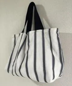 コットンリネンのトートバッグ☆サブバック☆ストライプ☆ハンドメイド