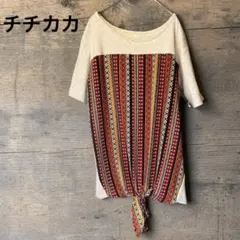 ITHACA エスニック柄 切替トップス Fサイズ 半袖 裾リボン ゆったりのサムネイル