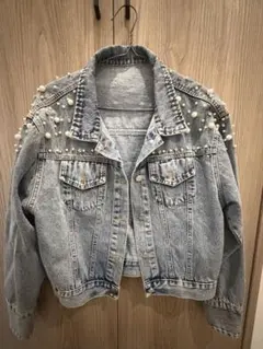 pool studio alivier パール装飾付きデニムジャケット