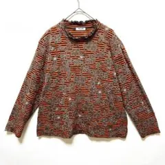 カットソー 長袖 ボーダー ハイネック花柄 総柄 ストレッチ 肩パッド