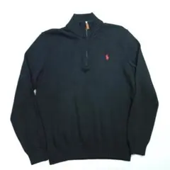 6921美品 ポロラルフローレン ハーフジップ ニット セーター 黒 メンズ