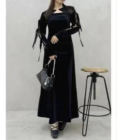 dazzlin 2ピースリボンギャザーベロアワンピース