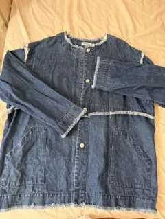 フリンジ仕上げ ダークブルー デニムジャケット