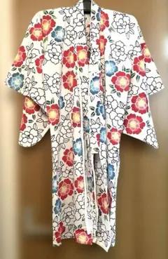 キッズ 浴衣 白地 花柄 レトロ 120cm 130㎝のサムネイル