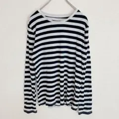 メローナ【2XL】ボーダー Ｔシャツ 丸首 長袖 ゆったり カジュアル 希少