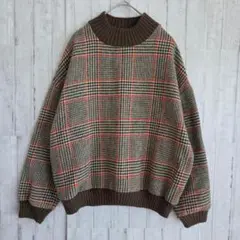 スプレイプレミアム ニット セーター 長袖 チェック柄 ビッグシルエット。
