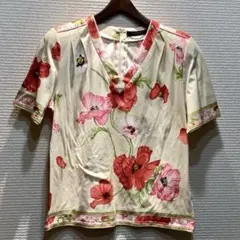 LEONARD レオナール シルク100% 花柄 トップス カットソー 半袖 M