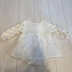 mamaraku リボン柄 刺繍 ロンパース 80cm ホワイト