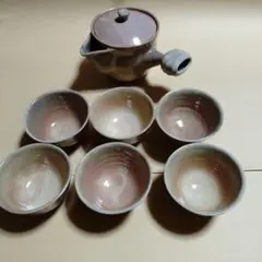 萩焼 梅田陶楽 番茶器揃 急須 湯呑 6客 セット 共箱 陶印 茶道具