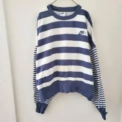 NIKE ストライプ トレーナー スウェットシャツ【M】ブルー系