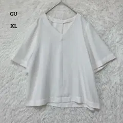 GU ジーユー エアリーフレアスリーブブラウス 5分袖 ホワイト XL