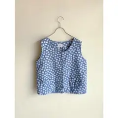 Used 80s かわいいブルーフラワー♡ フロントボタン シャツベスト