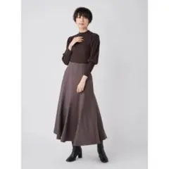 リブニットコンビチェックワンピース