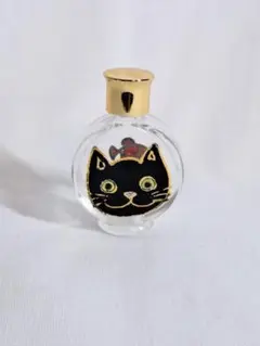 黒猫デザインのガラス小物入れ ゴールドキャップ