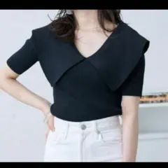 VIOLETTA 黒　大きな襟付き　半袖トップス　オフショルダー　2way