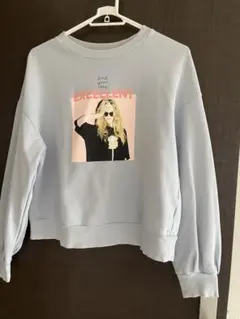 FREEサイズ　M相当　ライトブルー 長袖トレーナー グラフィックプリント