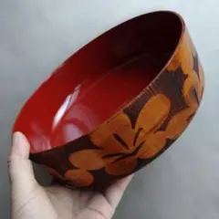 花柄ボウル 赤色 菓子鉢 みかん入れ コタツでみかん