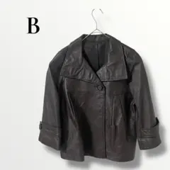 ダークブラウン フェイクレザー ジャケット　レディース　七部丈のサムネイル