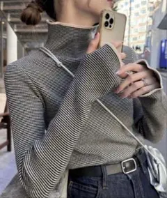 ciaopanic typy アンチピリング配色ステッチボーダータートルニット