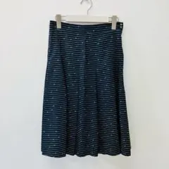 【a0298】スピックアンドスパン プリーツスカート ボーダー 紺 S