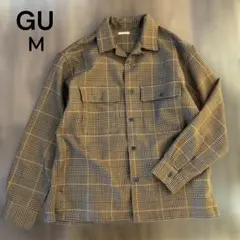 GU グレンチェック シャツジャケット Mサイズ ブラウン系 長袖