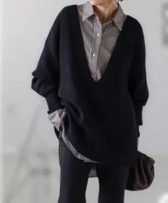 新品ボンジュールサガンニット セーター ディープVネックルーズニット