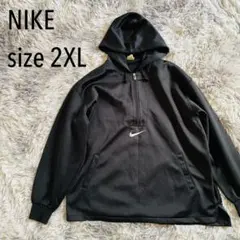 【美品】90s 銀タグ NIKE パーカー黒 2XL 刺繍ロゴ ハーフジップ