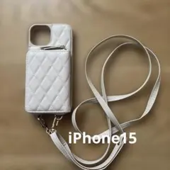 iPhone15用 キルティング スマホショルダーケース ベージュ