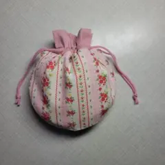 ハンドメイド　まんまる巾着袋　ミニ巾着袋 『479』ピンク花柄 小物入れポーチ