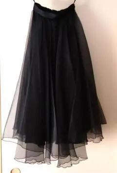 黒 チュール リボン付き フレアスカート