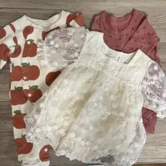 ベビー服　100日祝い　秋冬　長袖ロンパース　レース刺繍ドレス　3点セット