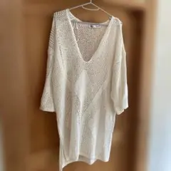 ZARA ホワイト メッシュ編み トップス