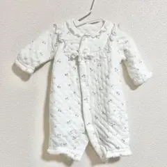 ホワイトフリル付きツーウェイ・ドレスオール 新生児 コットン 中綿 さくらんぼ