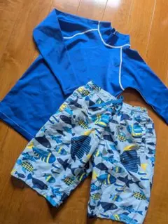 男の子用 水着ラッシュガード130 セット 青 魚柄