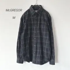 マックレガー チェックシャツ 長袖 秋 ネイビー カジュアル 前開き ネルシャツ