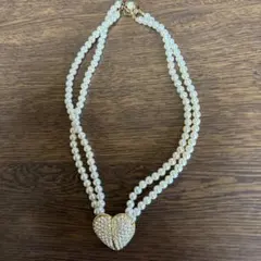 パール ハート型ストーンネックレス