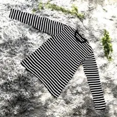 ユニクロ【Mサイズ】ネイビー×ホワイト ストライプ 長袖 コットン Tシャツ